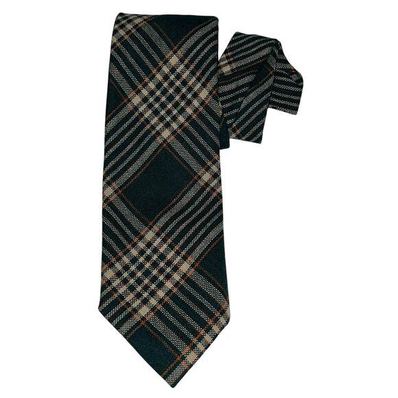 Vintage Handmade Mens Green Plaid Wool Tie - Picture 1 of 3